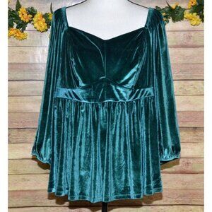 Torrid 1X Green Velvet Corset Peplum Top Sweetheart Neckline Cottage Fairy Core